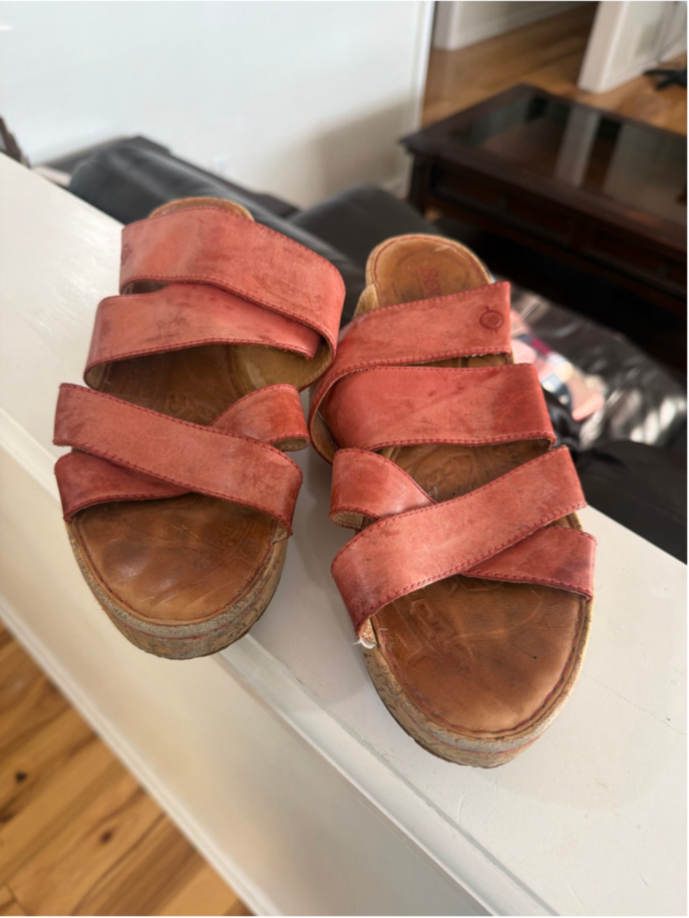 Women's Born Red Leather Wedge Sandals Size 10